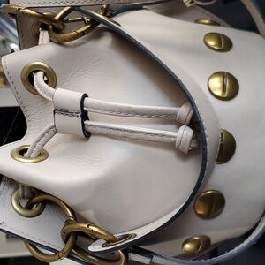 New Italian leather suede draw string bucket bag crossbody Tote satchel neutral